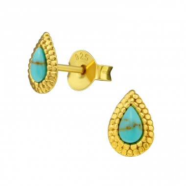 Pear - 925 Sterling Silver Ear Studs with semi-precious stones A4S39032
