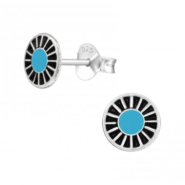 Wheel - 925 Sterling Silver Ear Studs with semi-precious stones A4S39396