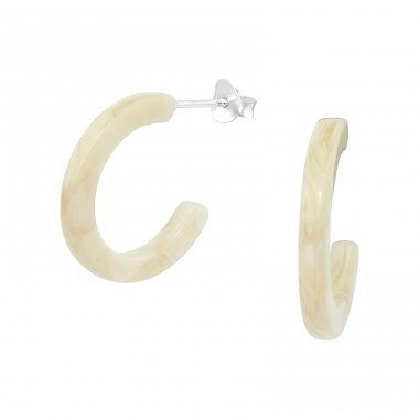 Half Hoop with acrylic - 925 Sterling Silver Plain Ear Studs A4S39735