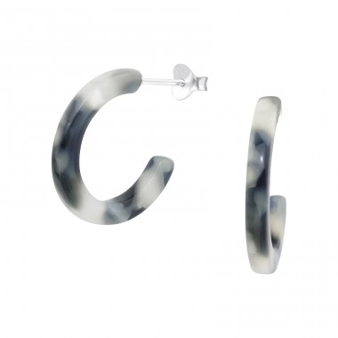 Half Hoop with acrylic - 925 Sterling Silver Plain Ear Studs A4S39737