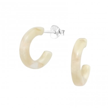 Half Hoop with acrylic - 925 Sterling Silver Plain Ear Studs A4S39738