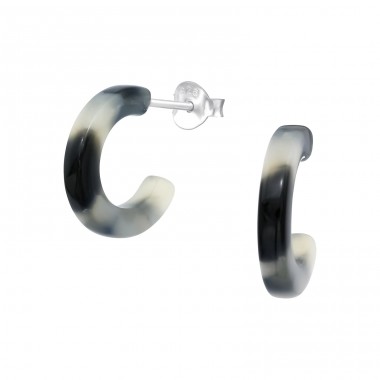 Half Hoop with acrylic - 925 Sterling Silver Plain Ear Studs A4S39740