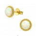 Golden round with Opal - 925 Sterling Silver Ear Studs With Semi-Precious Stones A4S42113