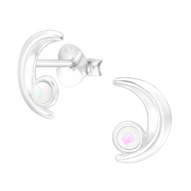 Moon - 925 Sterling Silver Ear Studs with semi-precious stones A4S43124