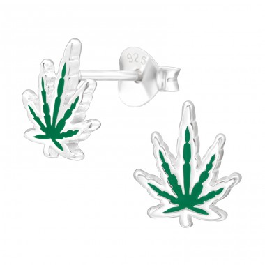 Cannabis Leaf - 925 Sterling Silver Ear studs with enamel colors A4S43541