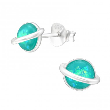 Saturn planet made of Opal stone - 925 Sterling Silver Ear Studs With Semi-Precious Stones A4S43544