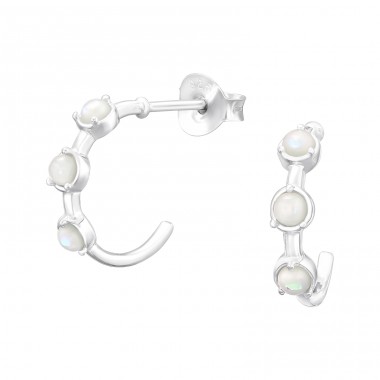 Opal "Fire Snow" on half hoop - 925 Sterling Silver Ear Studs With Semi-Precious Stones A4S43564