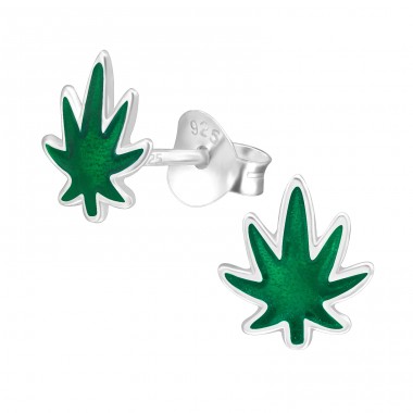 Cannabis Leaf - 925 Sterling Silver Ear Studs with semi-precious stones A4S43862