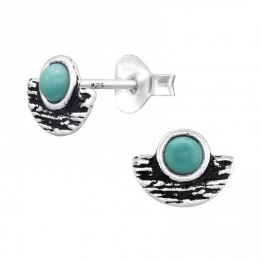 Geometric - 925 Sterling Silver Ear Studs with Pearls A4S43912