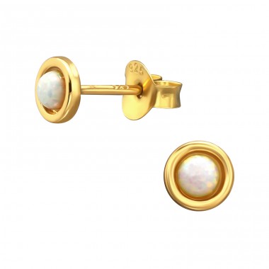 5 mm rund vergoldet mit Opal - Ohrstecker aus 925er Sterlingsilber mit Halbedelstein A4S44148