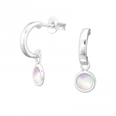 Half Hoop With Hanging Disc - 925 Sterling Silver Ear Studs with semi-precious stones A4S44228