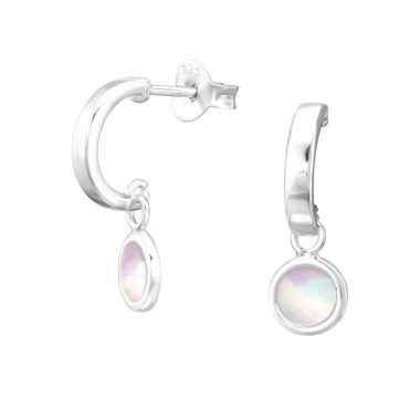 Half Hoop With Hanging Disc - 925 Sterling Silver Ear Studs with semi-precious stones A4S44228