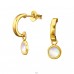 Gold Half Hoop With shell - 925 Sterling Silver Ear Studs With Semi-Precious Stones A4S44229
