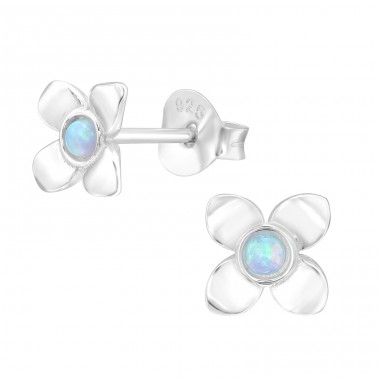 Flower with Opal - 925 Sterling Silver Ear Studs With Semi-Precious Stones A4S44578