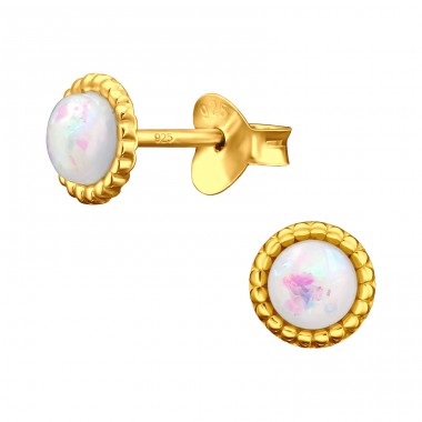 Opal rotund 4mm pe fixtura aurie - Argint 925 Cercei Cu Pietre Semipreţioase A4S44638