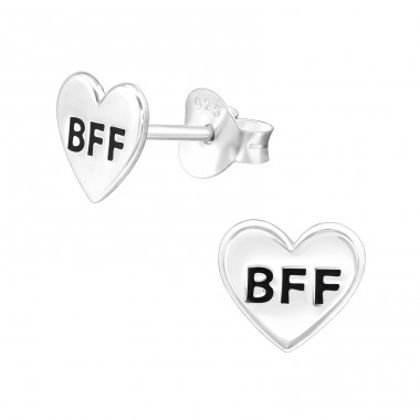 "BFF" Heart - 925 Sterling Silver Ear Studs With Semi-Precious Stones A4S44652