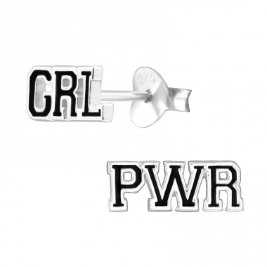 "Pwr Grl" - 925 Sterling Silver Ear Studs With Semi-Precious Stones A4S45042