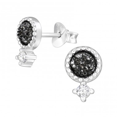 Woman symbole with sparkles - 925 Sterling Silver Ear Studs With Semi-Precious Stones A4S46964