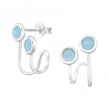 Round with Synthetic Opal - 925 Sterling Silver Ear Studs With Semi-Precious Stones A4S47075