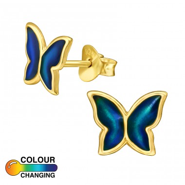 Golden Butterfly with semi-precious stone - 925 Sterling Silver Ear Studs With Semi-Precious Stones A4S47083