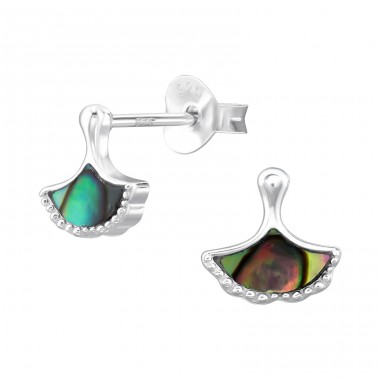 Leaf - 925 Sterling Silver Ear Studs with semi-precious stones A4S47718