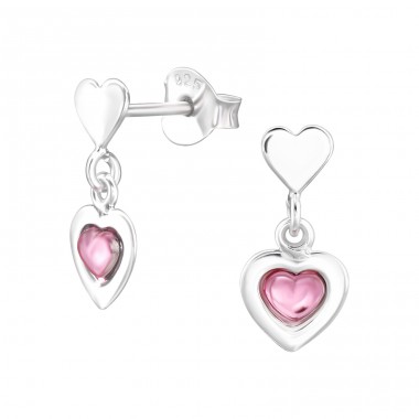 Hearts - 925 Sterling Silver Ear Studs with semi-precious stones A4S48015