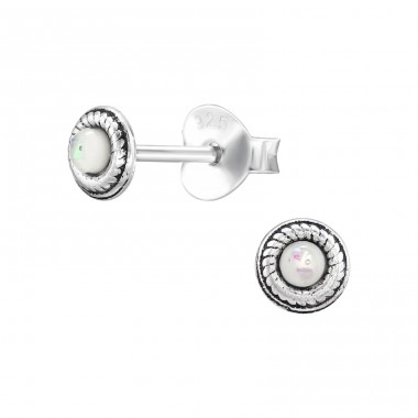 Round with semi-precious stone - 925 Sterling Silver Ear Studs With Semi-Precious Stones A4S48184