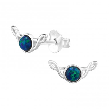 Twisted with opal - 925 Sterling Silver Ear Studs With Semi-Precious Stones A4S48398