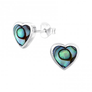 Heart with semi-preciuous stone - 925 Sterling Silver Ear Studs With Semi-Precious Stones A4S48484
