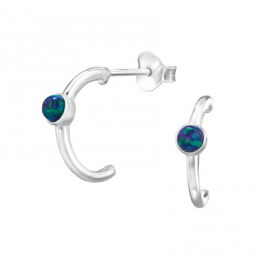 Half Hoop with Opal - 925 Sterling Silver Ear Studs With Semi-Precious Stones A4S49192