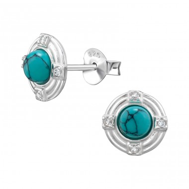 8 mm Circle with Opal and Zircons - 925 Sterling Silver Ear Studs With Semi-Precious Stones A4S50194