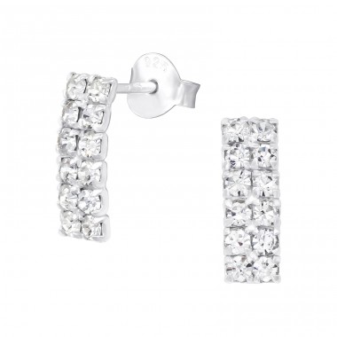 Bended Rectangle - 925 Sterling Silver Ear Studs with Crystal stones A4S16498