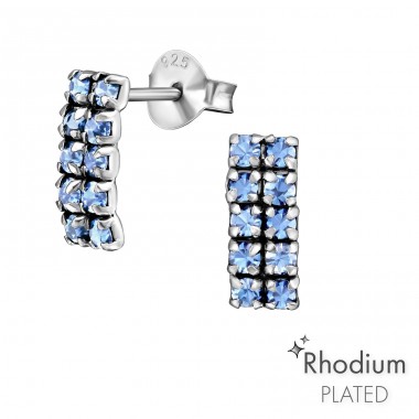 Bended Rectangle - 925 Sterling Silver Ear Studs with Crystal stones A4S16569