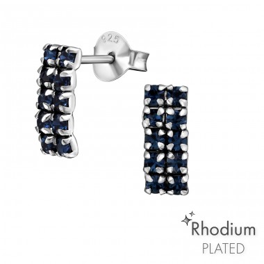 Bended Rectangle - 925 Sterling Silver Ear Studs with Crystal stones A4S16569