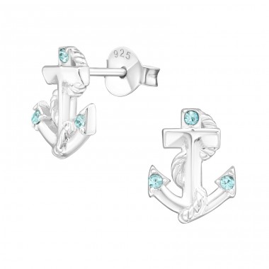 Anchor - 925 Sterling Silver Ear Studs with Crystal stones A4S17464