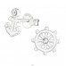 Anchor And Ship's Wheel - 925 Sterling Silver Ear Studs with Crystal stones A4S24063