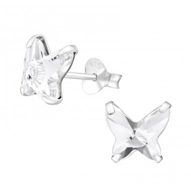 Butterfly  With Genuine European Crystals - 925 Sterling Silver Lacrystale Silver Ear Studs A4S28151