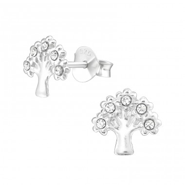 Tree - 925 Sterling Silver Ear Studs with Crystal stones A4S29096