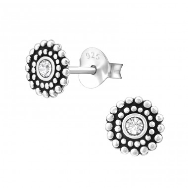 Round - 925 Sterling Silver Ear Studs with Crystal stones A4S29351