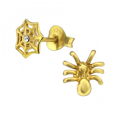 Spider And Spider Web - 925 Sterling Silver Ear Studs with Crystal stones A4S30233