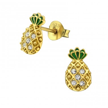 Pineapple - 925 Sterling Silver Ear Studs with Crystal stones A4S30241