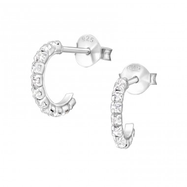 Half Hoop - 925 Sterling Silver Ear Studs with Crystal stones A4S35577