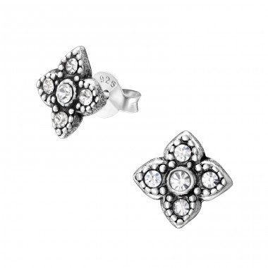 Flower - 925 Sterling Silver Ear Studs with Crystal stones A4S36641