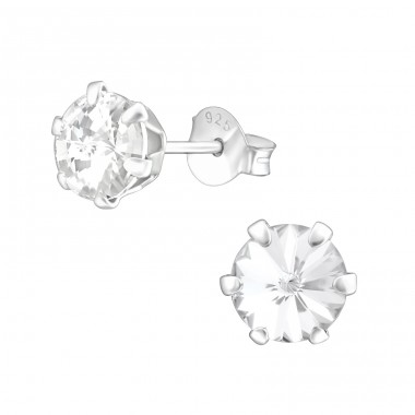Round  With Genuine European Crystals - 925 Sterling Silver Lacrystale Silver Ear Studs A4S37658