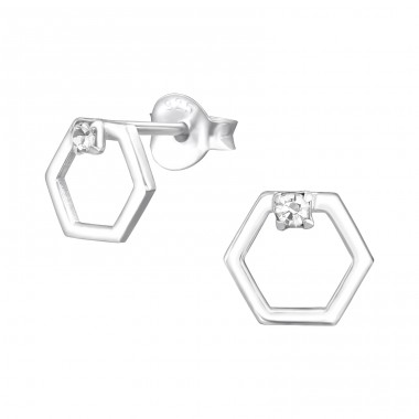 Hexagon - Striebro 925 Krištáľové Puzetové náušnice A4S37937