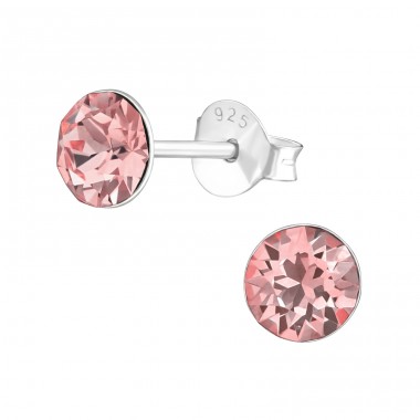 Round  With Genuine European Crystals - 925 Sterling Silver Lacrystale Silver Ear Studs A4S37957