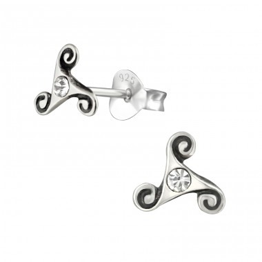 Celtic - 925 Sterling Silver Ear Studs with Crystal stones A4S38508