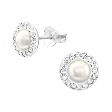 Round - 925 Sterling Silver Ear Studs with Crystal stones A4S38604