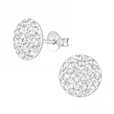 Round  With Genuine European Crystals - 925 Sterling Silver Lacrystale Silver Ear Studs A4S38628