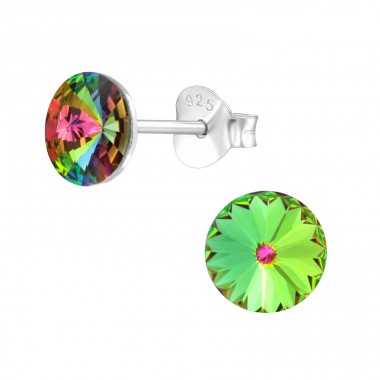 Rund mit echten europäischen Kristallen - 925 Sterling Silber Lacrystale Ohrstecker A4S39644